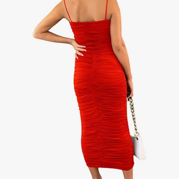 Red midi dress with spaghetti straps - Picture 6 of 6